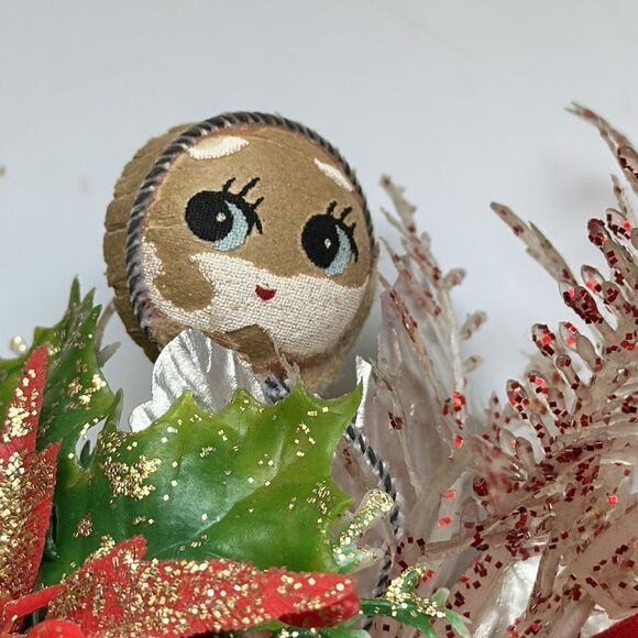 Vintage mid century Christmas corsage with a painted face & poinsettia - Picture 2 of 6